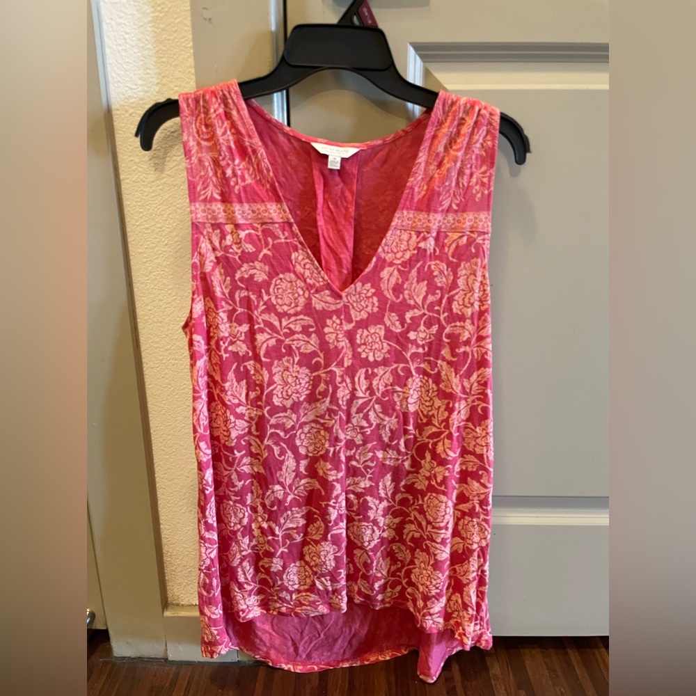 Lucky Brand Pink Floral Tank Top Womens Medium M V-Neck Burnout Sleeveless Boho